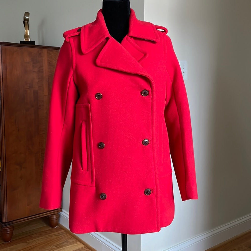 Abercrombie & Fitch red wool double breasted pea coat small